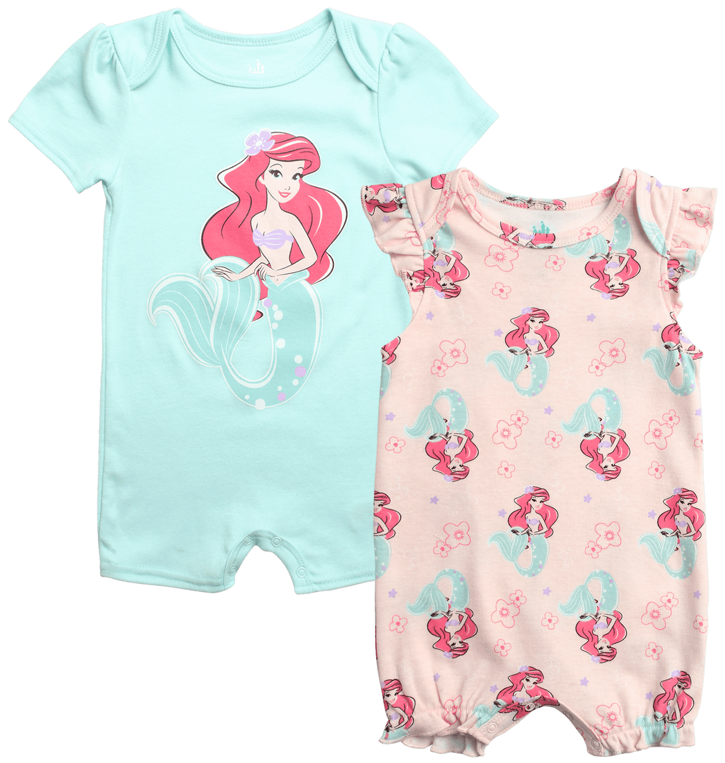 Disney Baby Girls Romper - 2 Pack Minnie Mouse Pooh Little Mermaid Short Sleeve Bodysuit (Newborn/Infant)