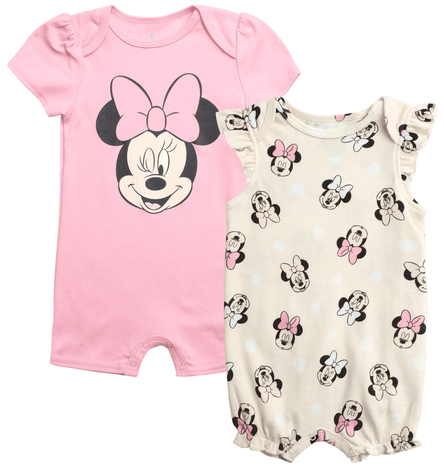 Disney Baby Girls Romper - 2 Pack Minnie Mouse Pooh Little Mermaid Short Sleeve Bodysuit (Newborn/Infant)