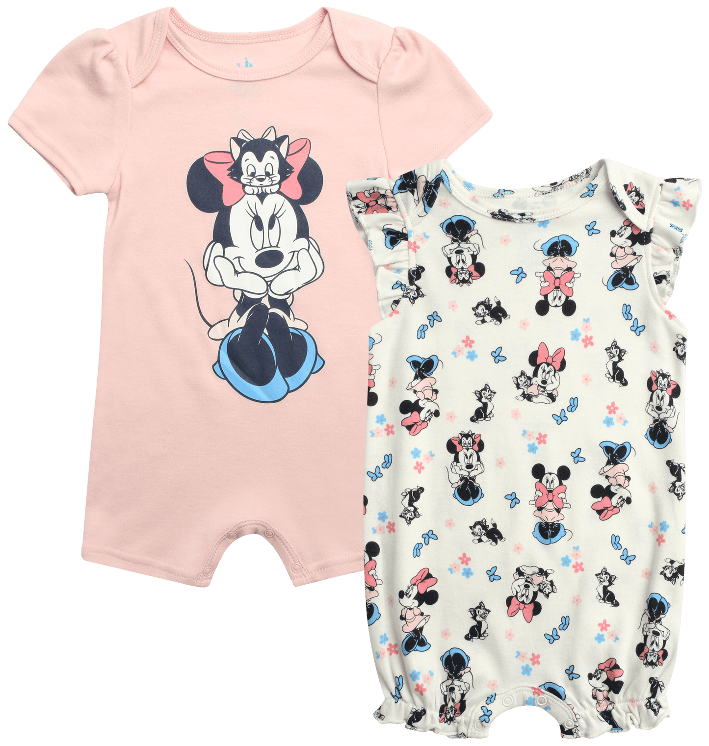 Disney Baby Girls Romper - 2 Pack Minnie Mouse Pooh Little Mermaid Short Sleeve Bodysuit (Newborn/Infant)