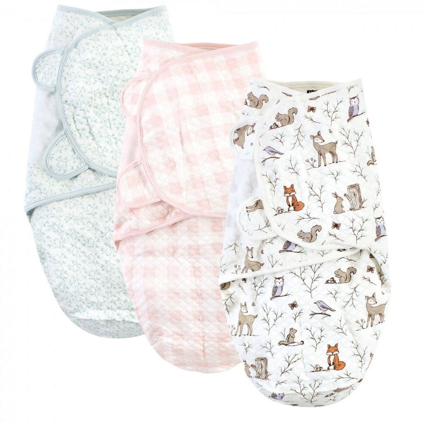 Hudson Baby Infant Girl Quilted Cotton Swaddle Wrap 3pk, Enchanted Forest, 0-3 Months
