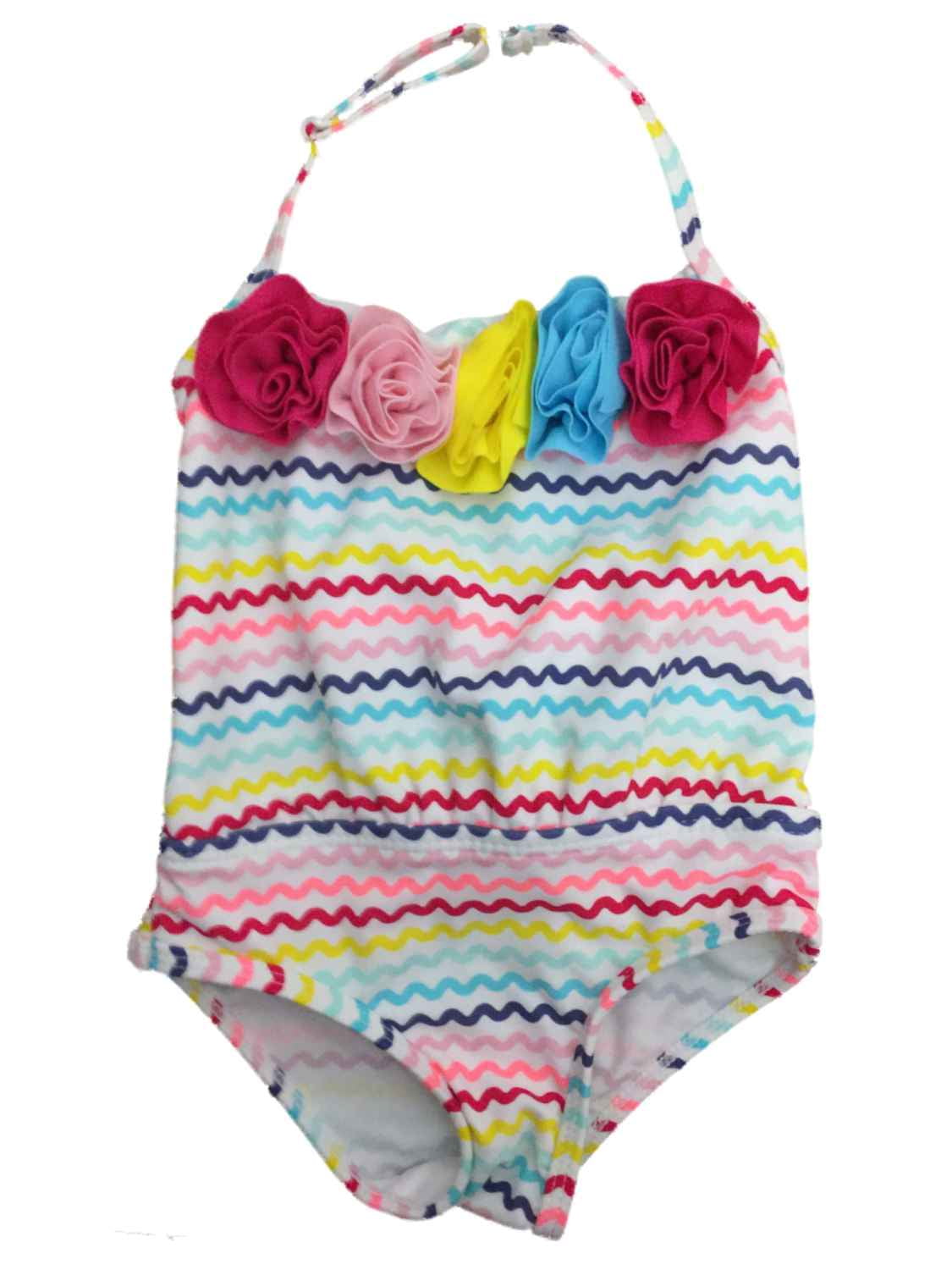 Infant Girls Colorful Zigzag Stripe Rosette 1 Piece Swimming Suit 3-6m
