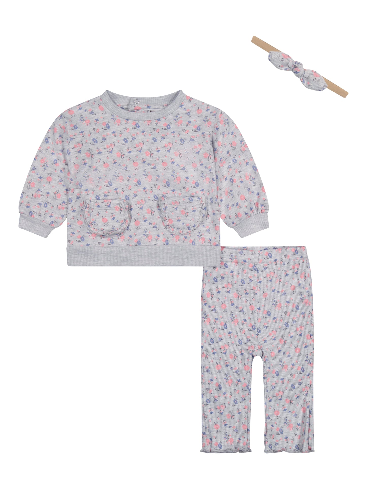 Kensie Baby Girl 3 Piece Fleece Rib Pant Set, Sizes 0-9 Months