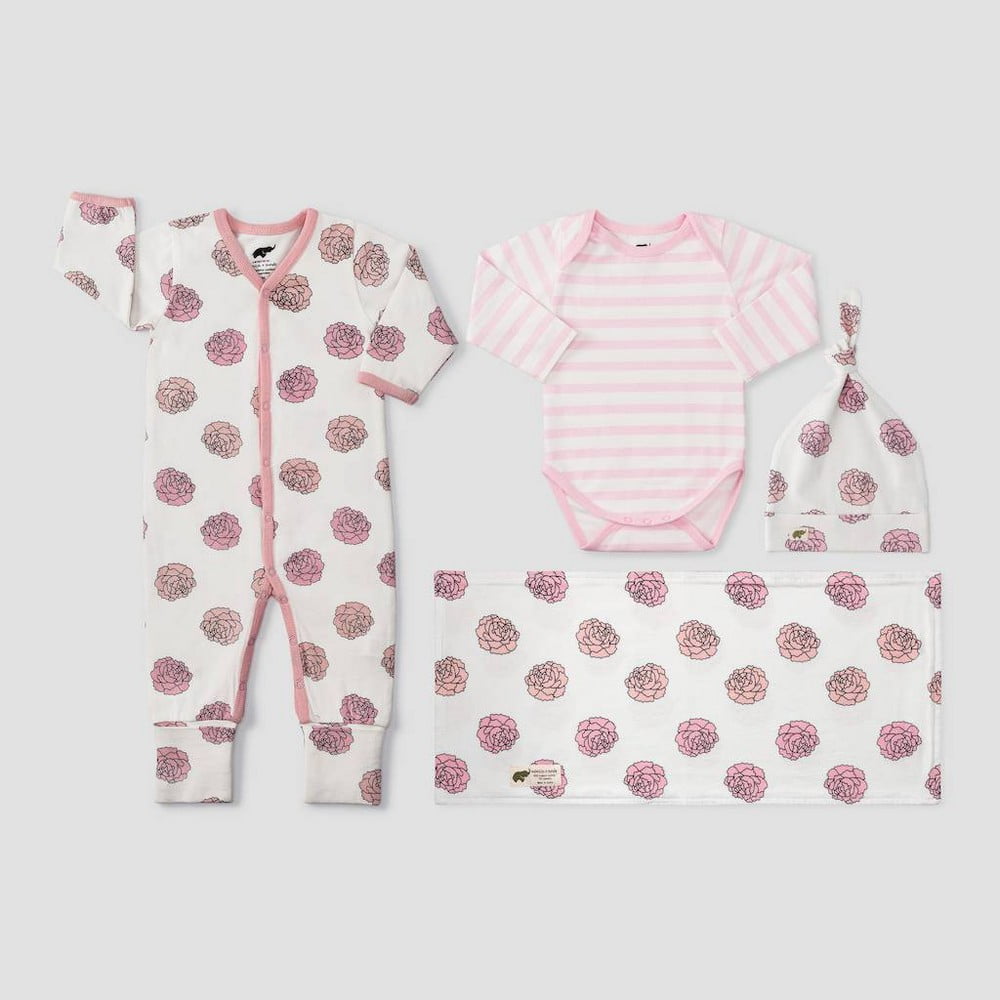 Layette by Monica + Andy Baby Girls' Floral and Striped Layette Set - Pink 3-6M