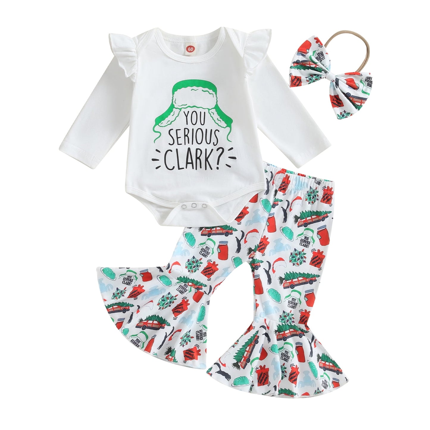 Newborn Baby Girls Clothes Christmas Outfits 3M 6M 12M Ruffle Long Sleeve Romper with Pants Headband Set