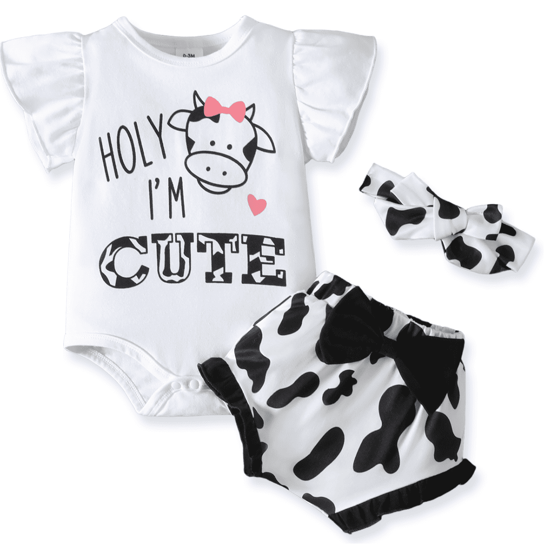 PatPat 3pcs Baby Girl Ladybug Long Sleeve Romper and Bowknot Trousers Set,Fall Clothes Newborn Outfit,0-18 Month