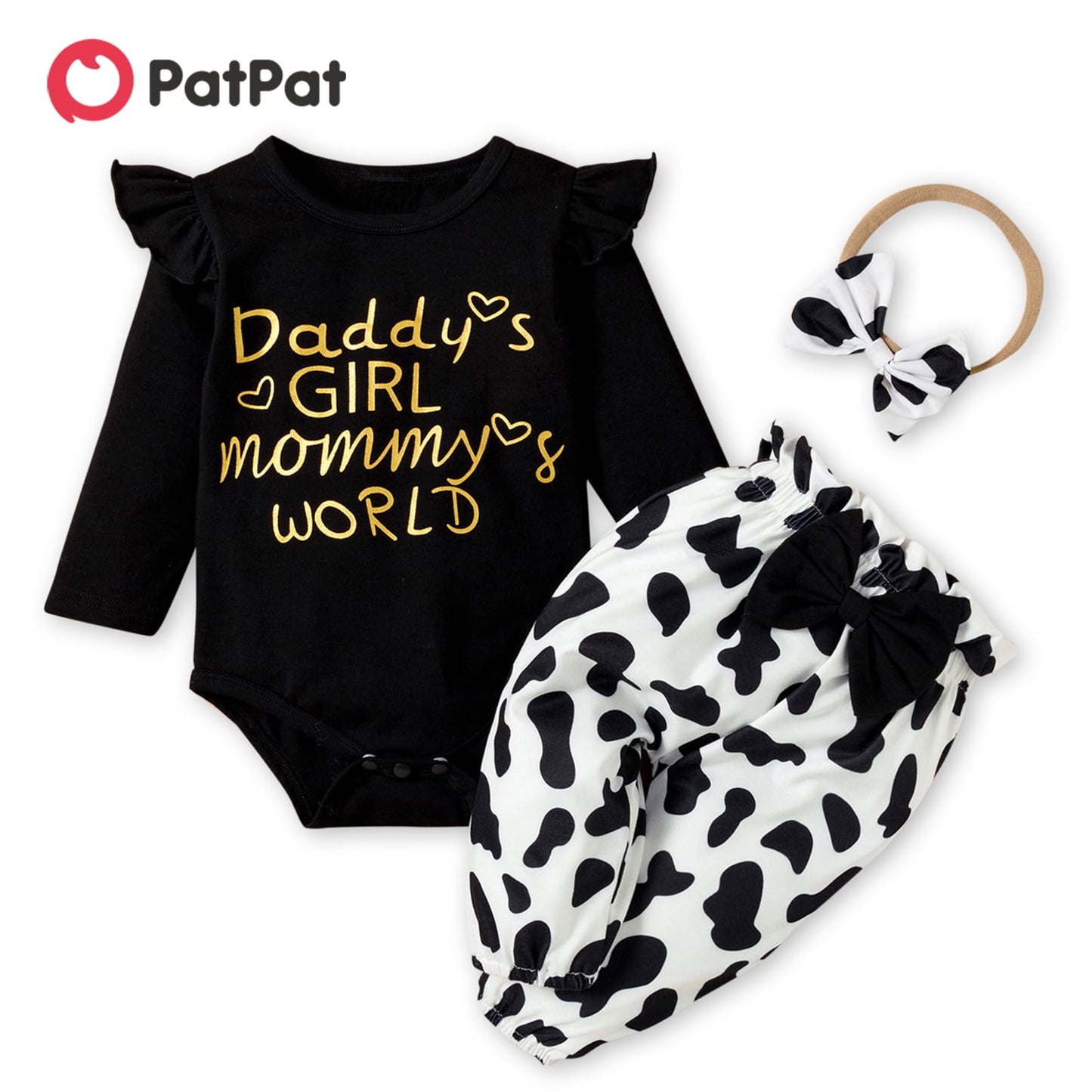 PatPat 3pcs Baby Girl Ladybug Long Sleeve Romper and Bowknot Trousers Set,Fall Clothes Newborn Outfit,0-18 Month