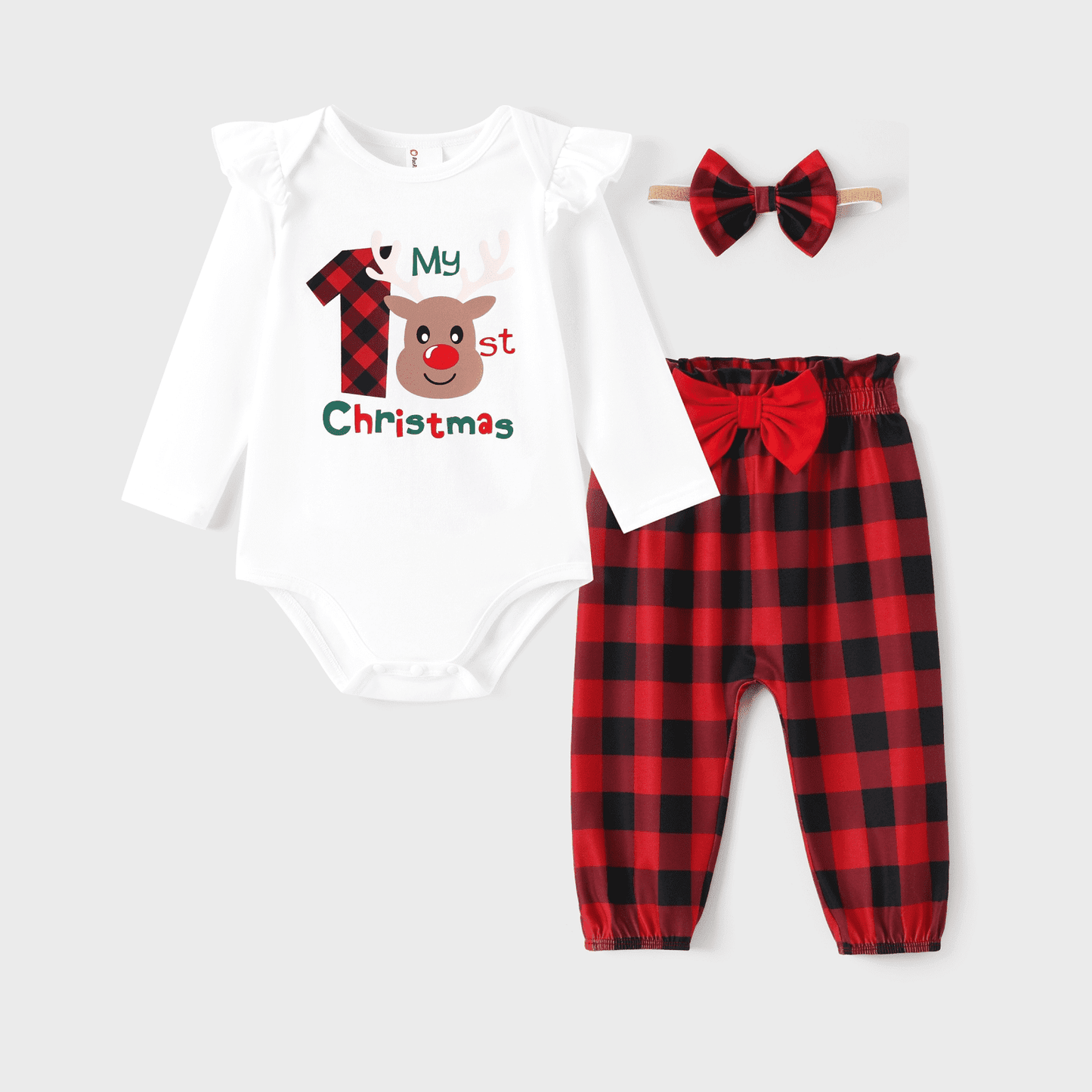 PatPat 3pcs Baby Girl Ladybug Long Sleeve Romper and Bowknot Trousers Set,Fall Clothes Newborn Outfit,0-18 Month
