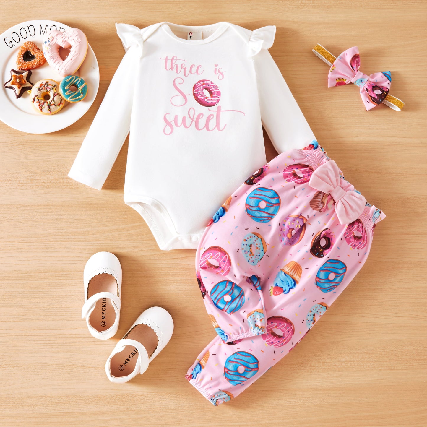 PatPat 3pcs Baby Girl Ladybug Long Sleeve Romper and Bowknot Trousers Set,Fall Clothes Newborn Outfit,0-18 Month