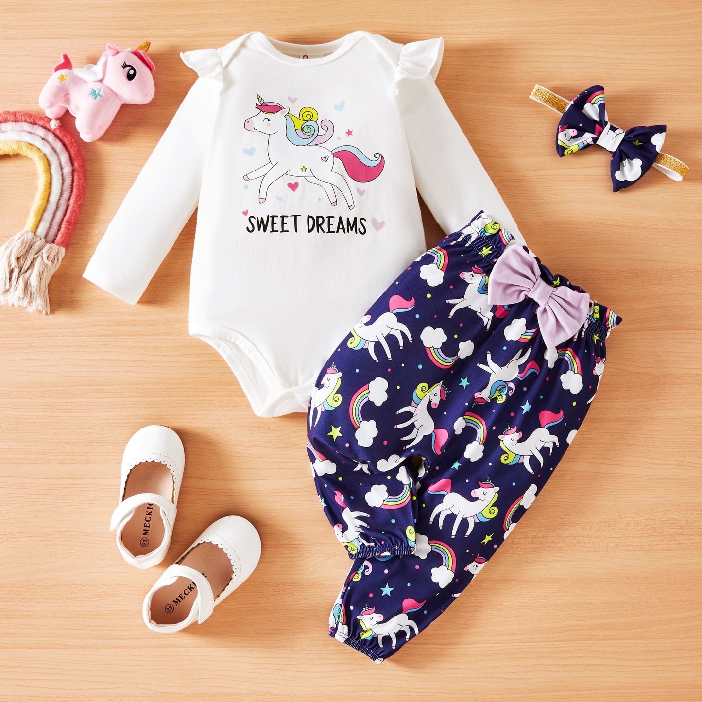 PatPat 3pcs Baby Girl Ladybug Long Sleeve Romper and Bowknot Trousers Set,Fall Clothes Newborn Outfit,0-18 Month