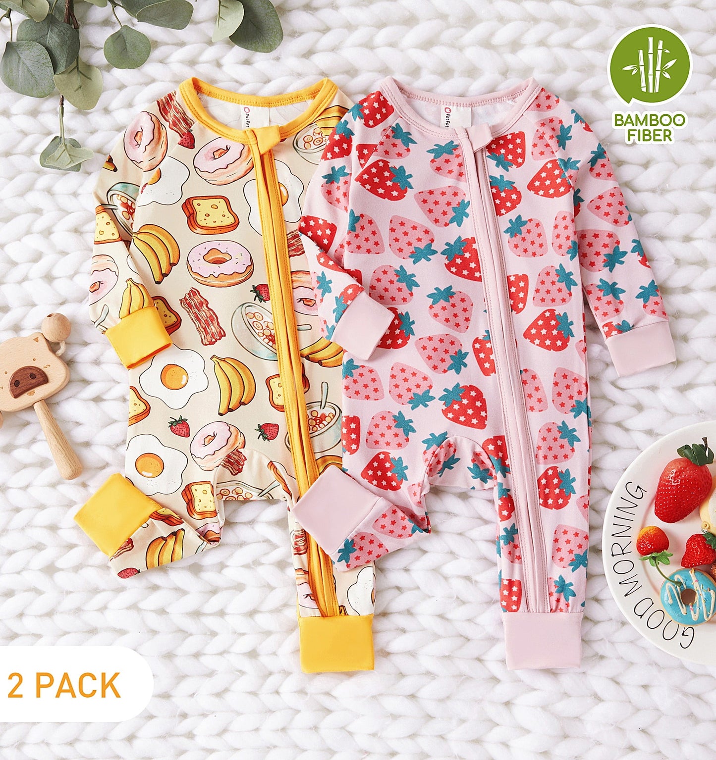 PatPat Bamboo Baby Pajamas Baby Boy Girl Pajamas Gift Snug Fit Long-Sleeved Zipper Baby Bodysuits for Newborn,0-3 Months