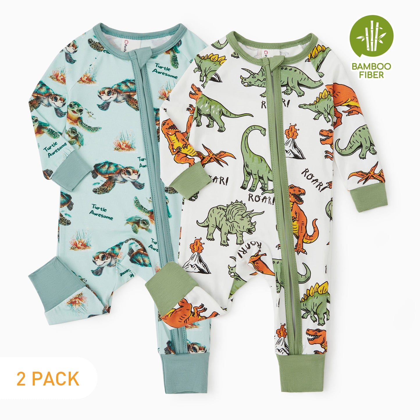 PatPat Bamboo Baby Pajamas Baby Boy Girl Pajamas Gift Snug Fit Long-Sleeved Zipper Baby Bodysuits for Newborn,0-3 Months