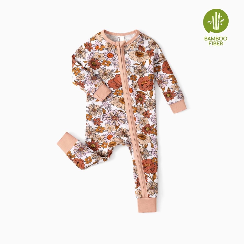 PatPat Bamboo Baby Pajamas Baby Boy Girl Pajamas Gift Snug Fit Long-Sleeved Zipper Baby Bodysuits for Newborn,0-3 Months
