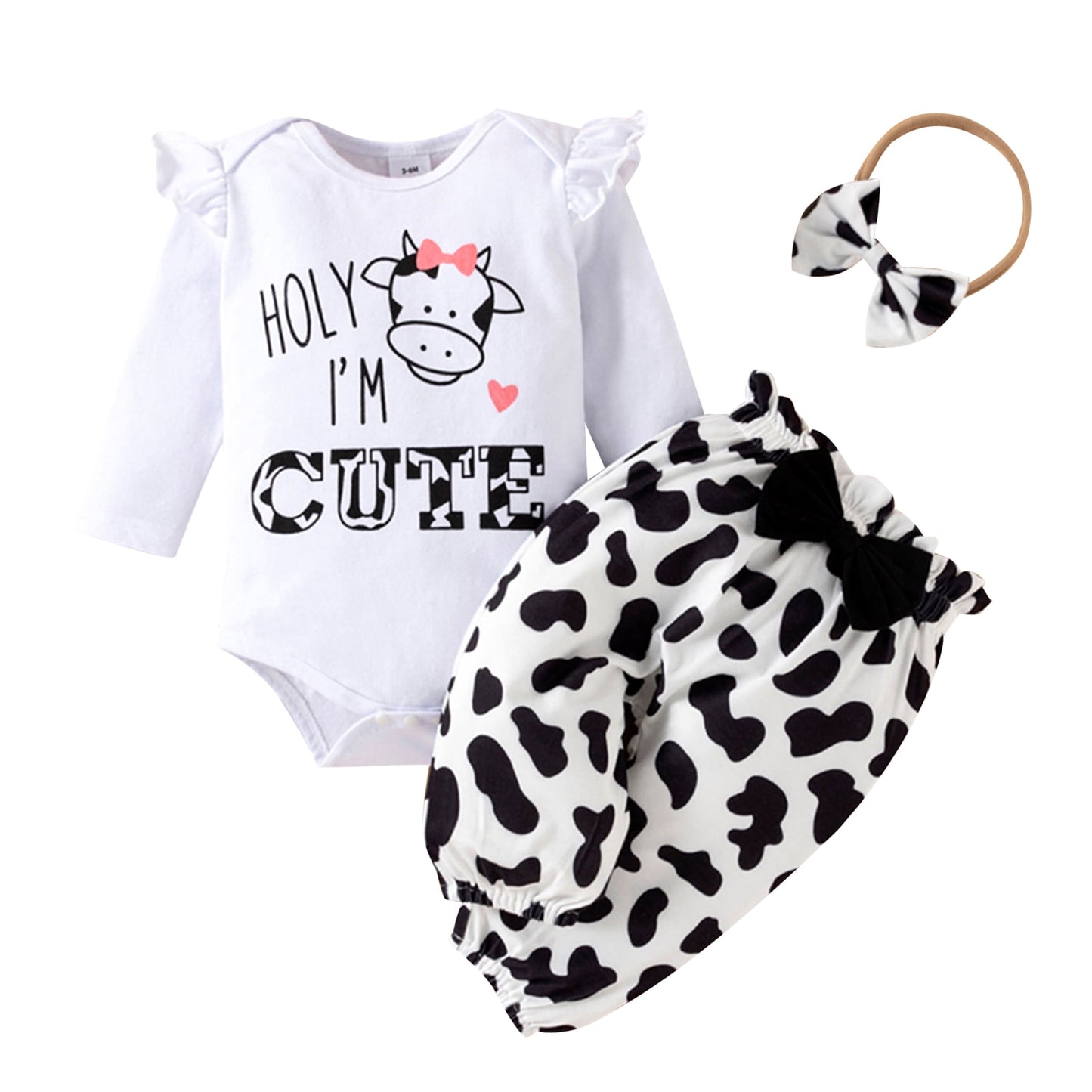 PatPat 3pcs Baby Girl Ladybug Long Sleeve Romper and Bowknot Trousers Set,Fall Clothes Newborn Outfit,0-18 Month