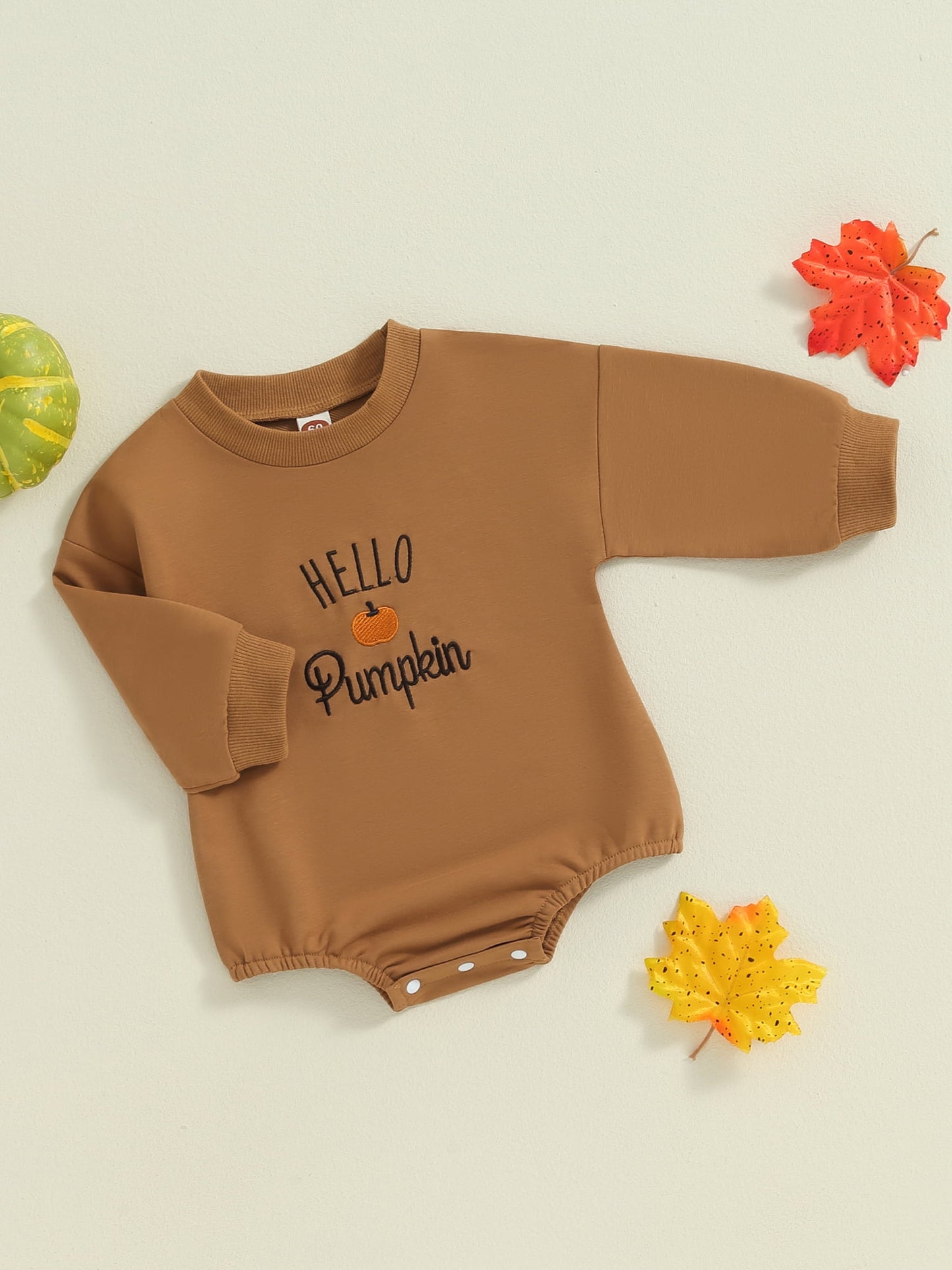 Newborn Baby Girls Boys Halloween Romper Long Sleeve Pumpkin Embroidery Casual Playsuit Fall Sweatshirt