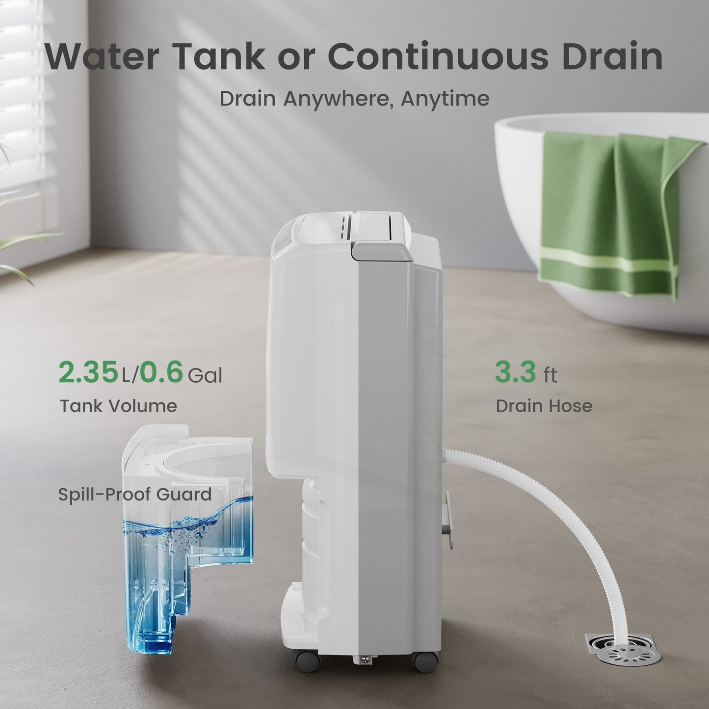 Sitvon 10 Pint Energy Star Dehumidifier for Room, Basement, 2,000 Sq. Ft, Quiet, Humidity Control, Timer, Drain Hose