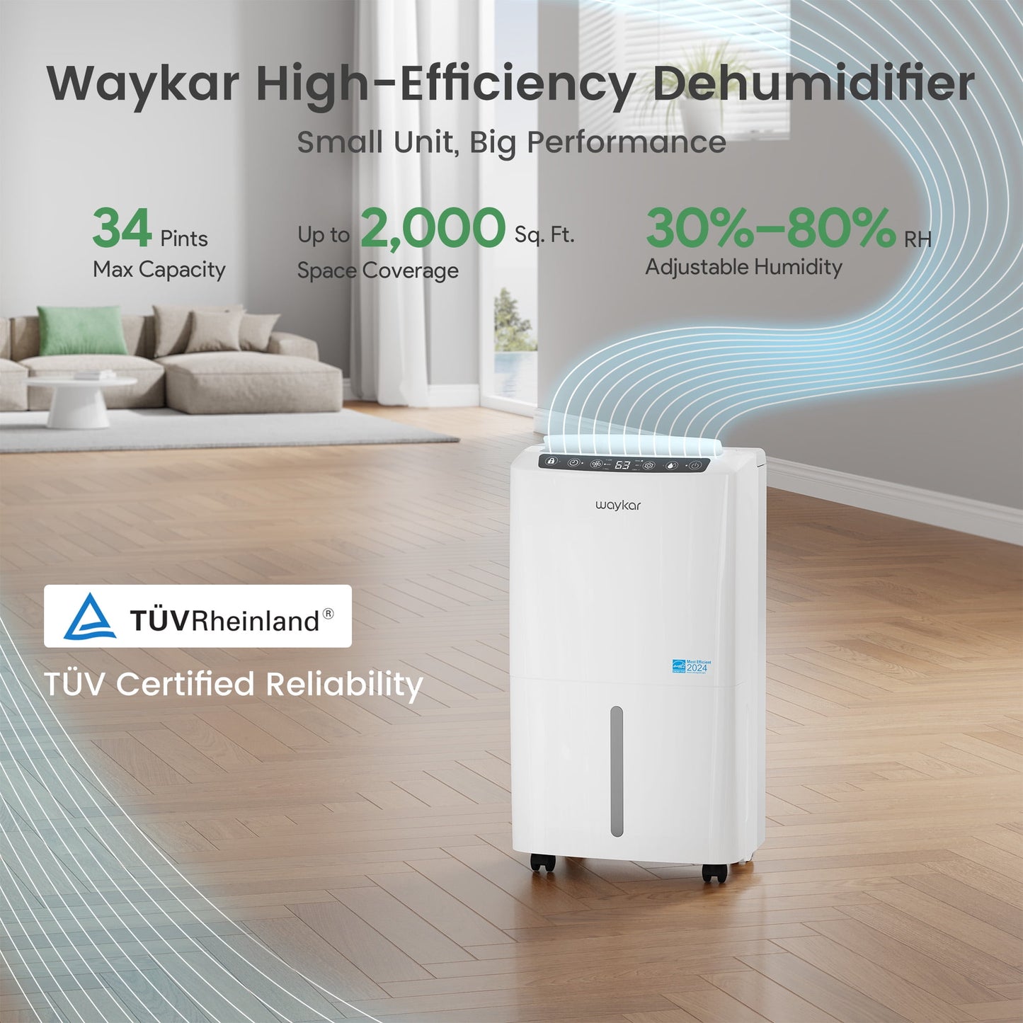 Sitvon 10 Pint Energy Star Dehumidifier for Room, Basement, 2,000 Sq. Ft, Quiet, Humidity Control, Timer, Drain Hose