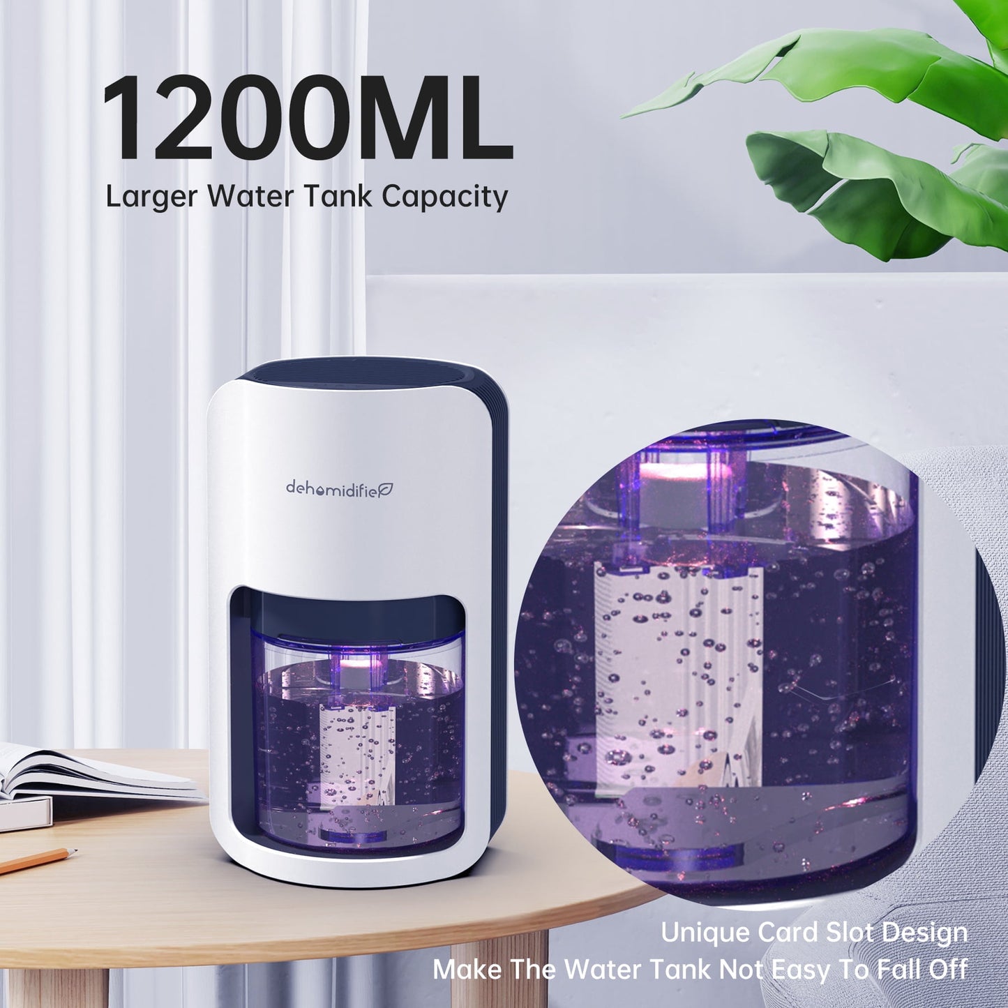 KLOUDIC 1200ml Ultra Quiet Dehumidifier with Automatic Defrosting for Home, 480 Sq ft