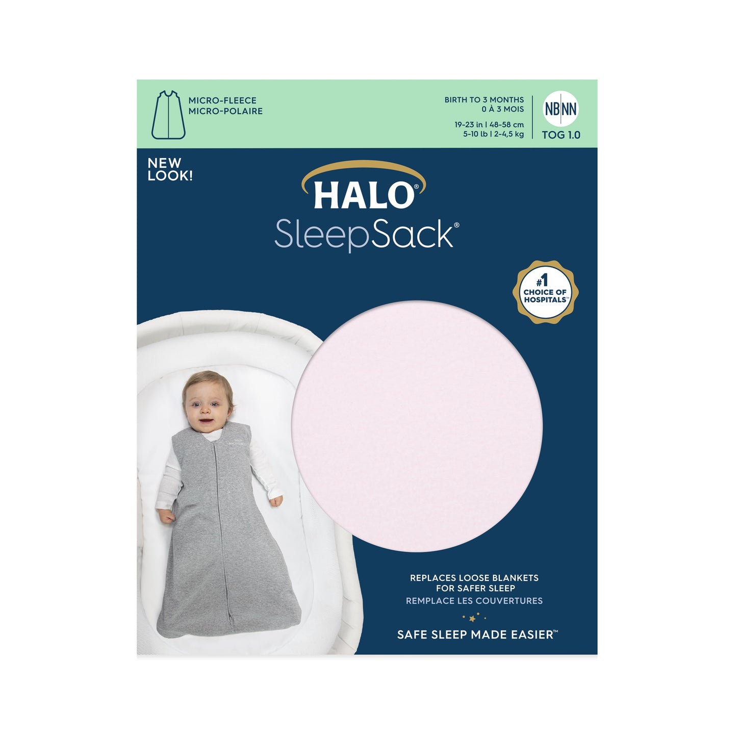 Halo® Sleepsack® Wearable Blanket, Micro-Fleece, Soft Pink, Infant Girls, Small, 0-6 Months