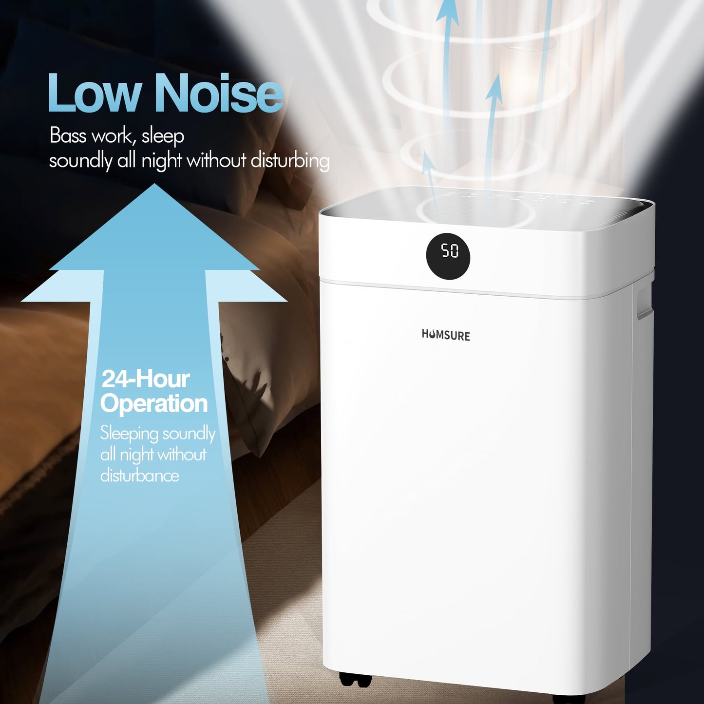 HUMSURE Dehumidifier (DOE Rating 12 pints/day) 50 Pint Max for Basements with Drain Hose, 3,500 Sq. ft. Dehumidifier for Large Home Bathroom and Bedroom