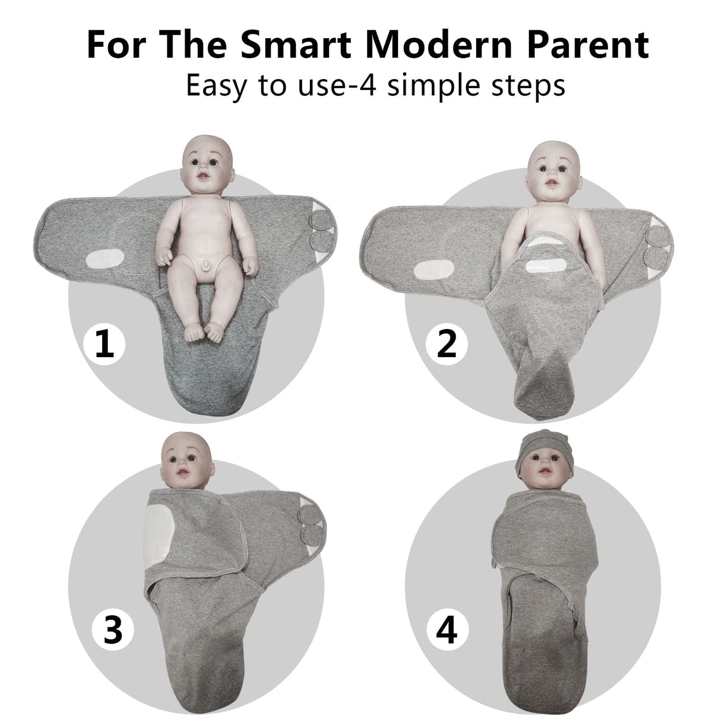 3-Pack Organic Baby Swaddle Sleep Sacks - Newborn Swaddle Sack - Ergonomic Baby Swaddles 0-3 Months (Grey)