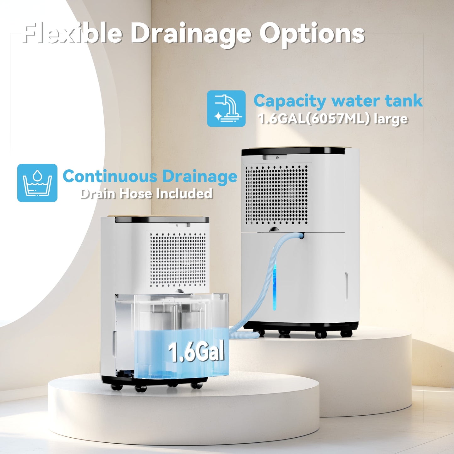 5000 Sq. Ft. Dehumidifier, Dehumidify/Dry/Feed Air Mode, Intelligent Humidity Control with Timer, Drainage Hose for Bedroom, Office, Basement, Laundry Room