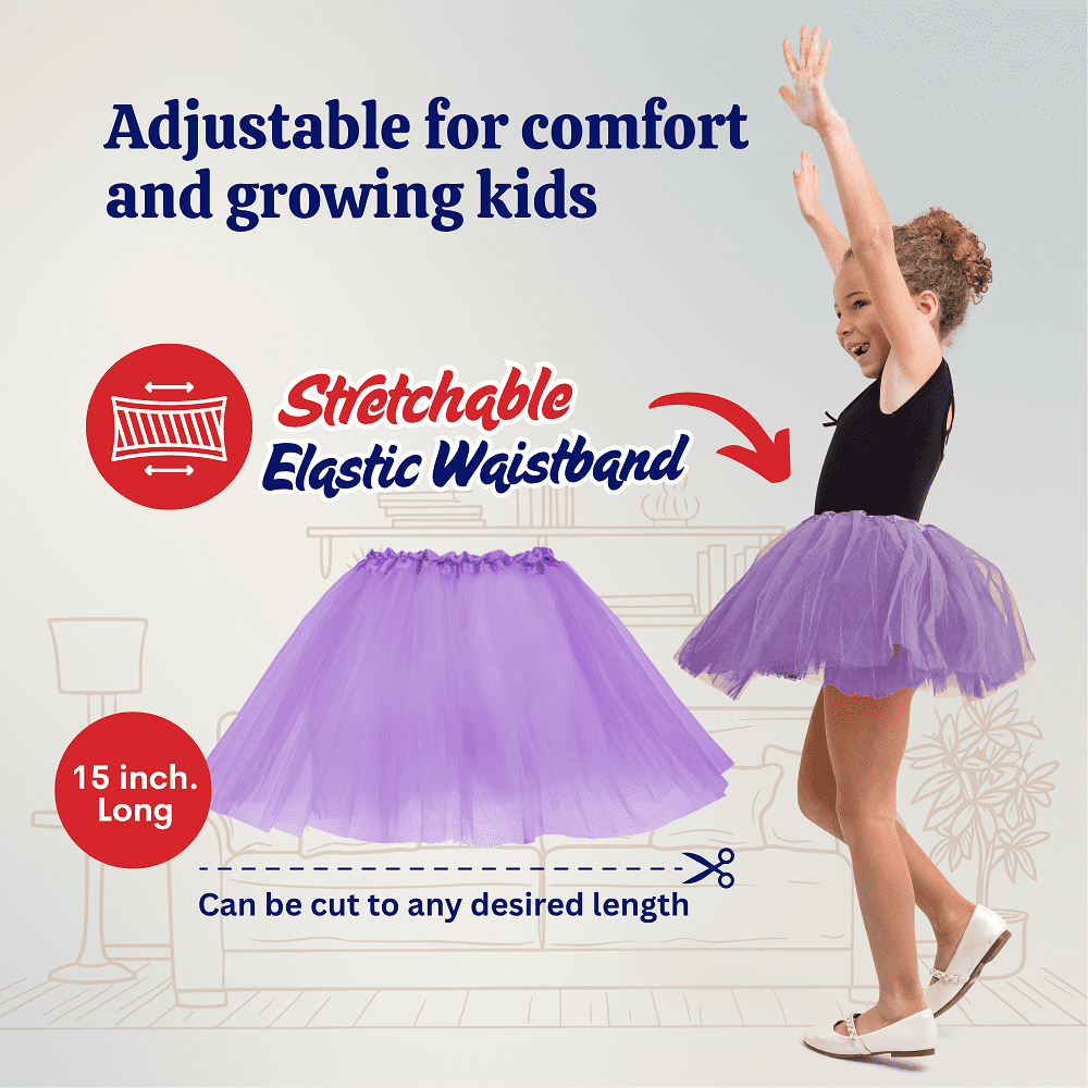 Dress Up America 15” Tutu Skirt Tulle Dress Ballerina Costume for Girls, 5-Pack