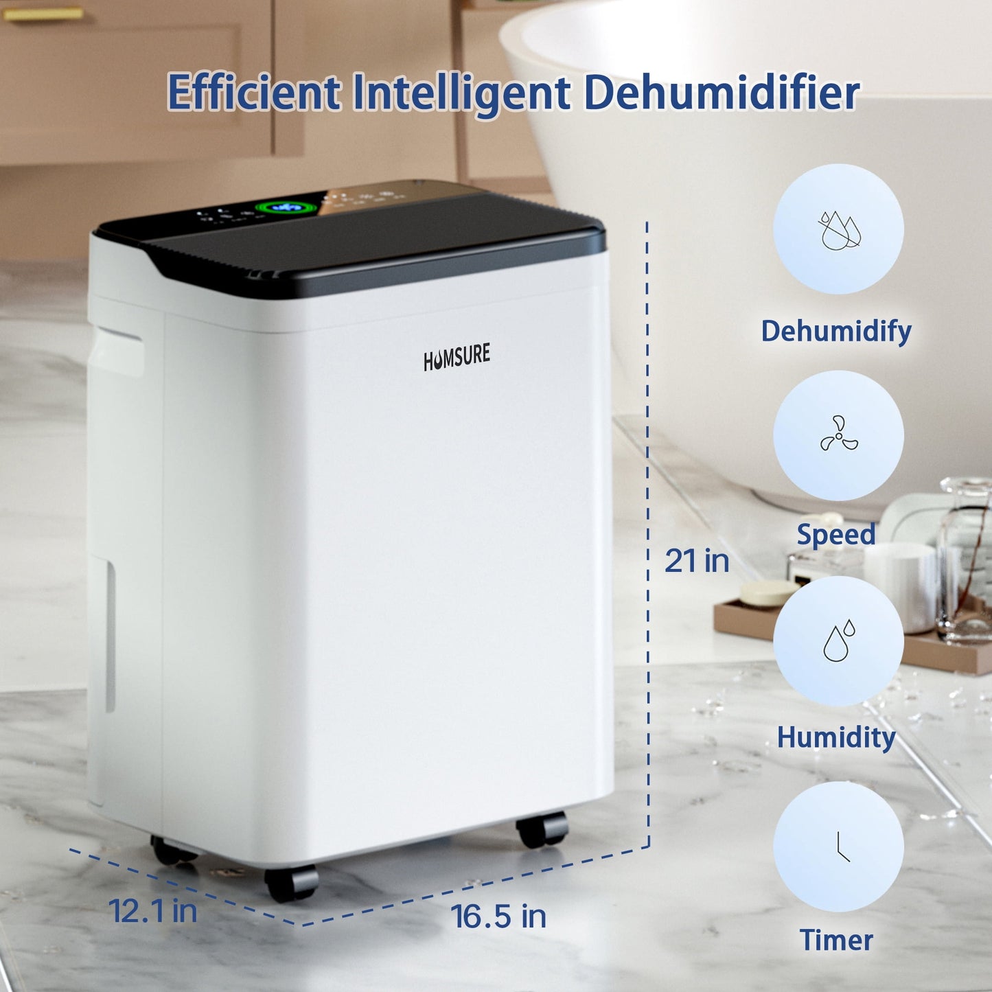 HUMSURE Dehumidifier (DOE Rating 19 pints/day) Pint 70 Pints Max for 4500 Sq. ft. for Basements Large Room Home Bathroom Dehumidifier with Drain Hose Intelligent Humidity Control