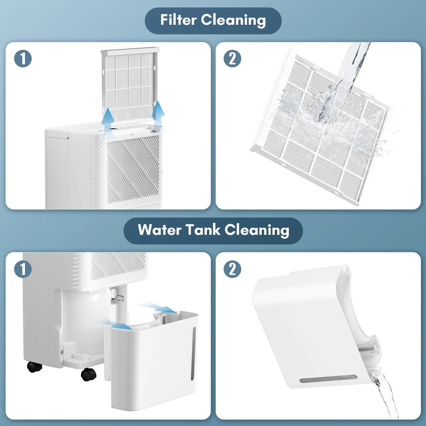 KISSAIR 8 Pints(DOE) Dehumidifier, Max 1000 Sq. Ft Coverage Area with 0.55 gal Water Tank, 24H Timer, Auto Defrost & Drain, Portable Dehumidifier, Basement, Bathroom, Laundry Room