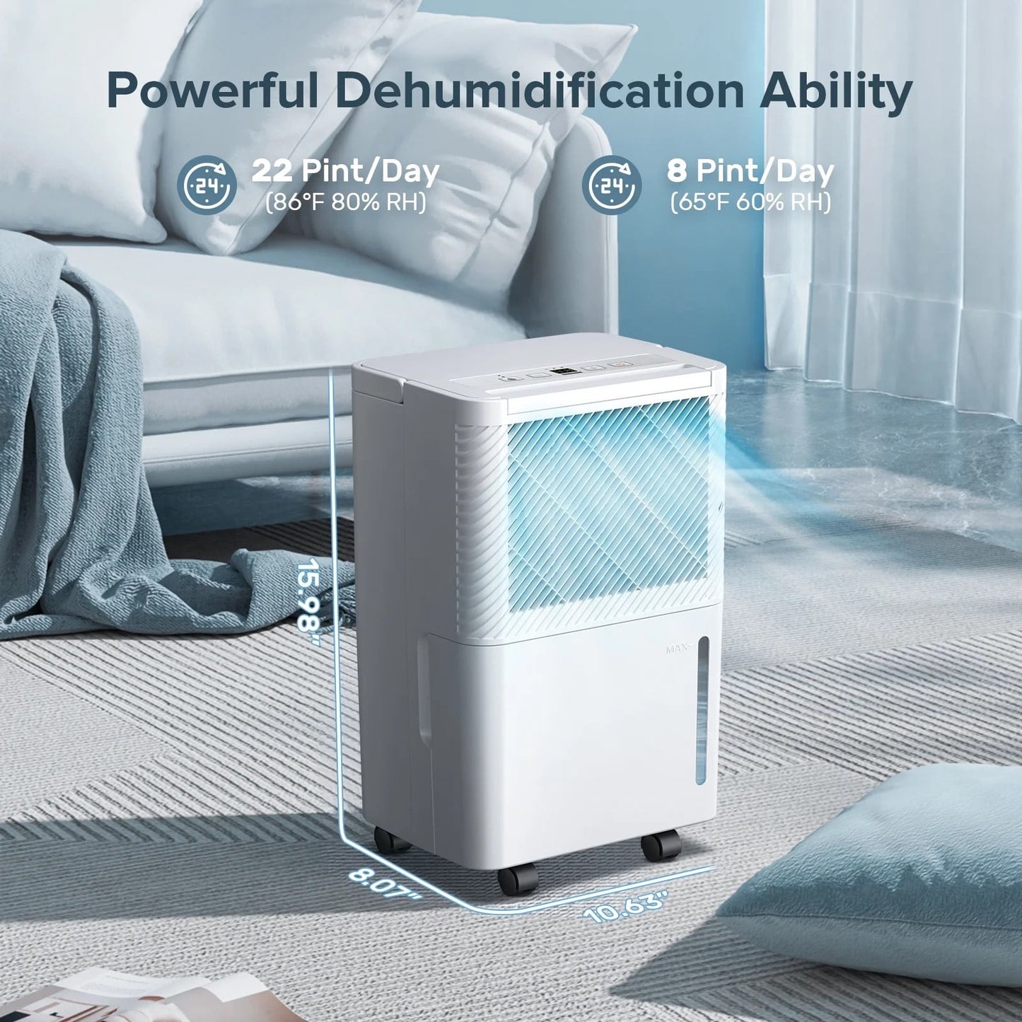 KISSAIR 8 Pints(DOE) Dehumidifier, Max 1000 Sq. Ft Coverage Area with 0.55 gal Water Tank, 24H Timer, Auto Defrost & Drain, Portable Dehumidifier, Basement, Bathroom, Laundry Room