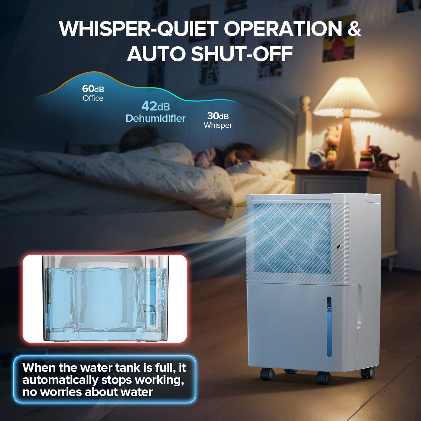 KISSAIR 8 Pint (DOE) Dehumidifier, Max 1000 Sq.ft Coverage Area with Auto Defrost & Drain, 24H Timer, 0.55 gal Water Tank for Basement/Bathroom/Home