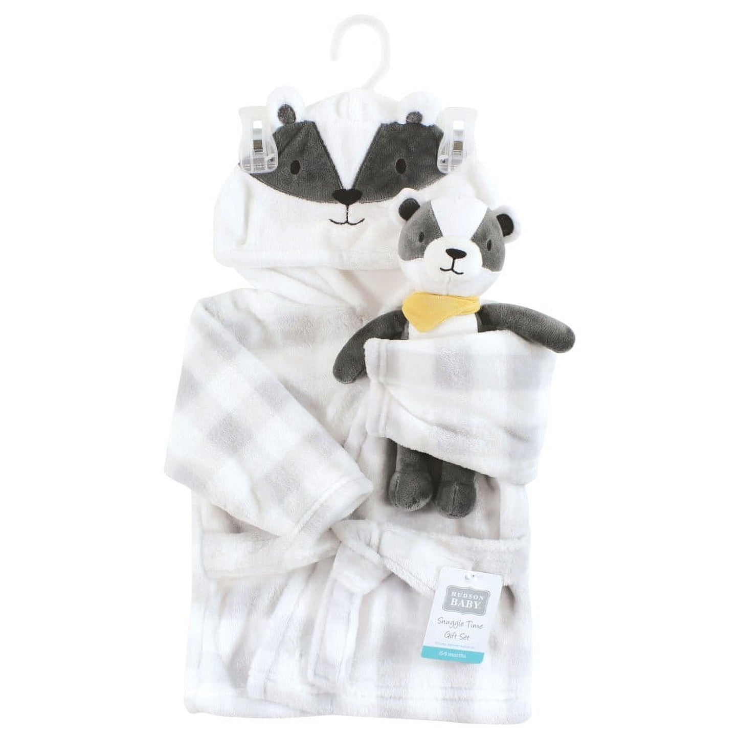 Hudson Baby Unisex Baby Plush Bathrobe and Toy Set, Badger, One Size