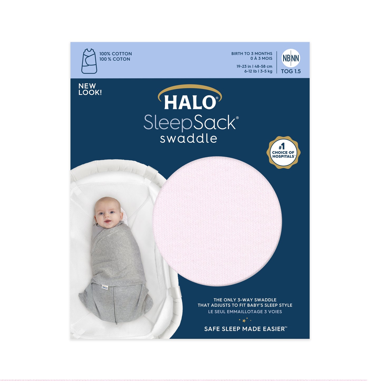 Halo® Sleepsack® Swaddle, 100% Cotton, Soft Pink, Newborn Girls, 0-3 Months