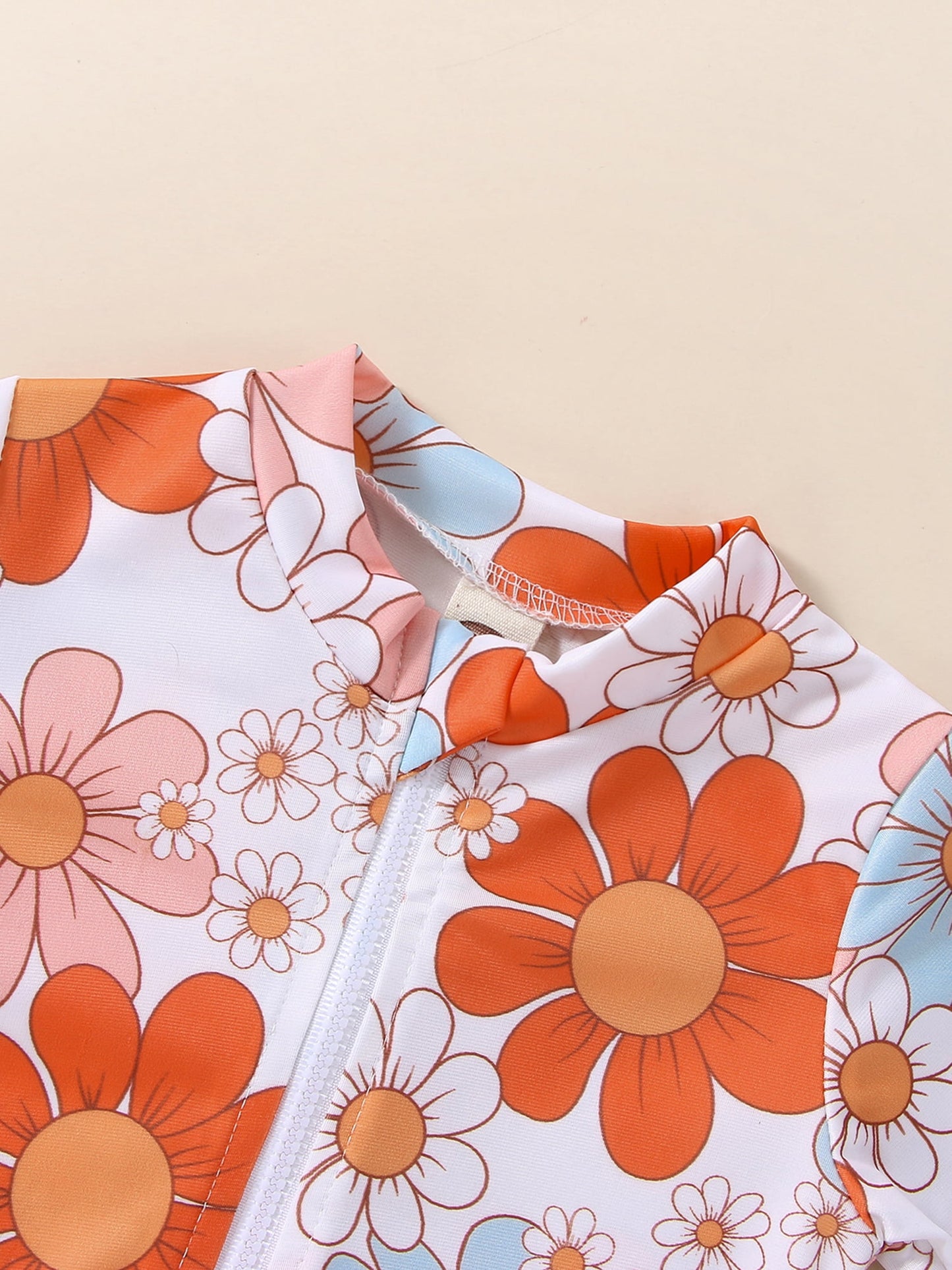 Baby Girls Swimsuit One Piece Floral Zipper Ruffle Bathing Suit Rash Guard Long Sleeve Summer Beach Swimwear