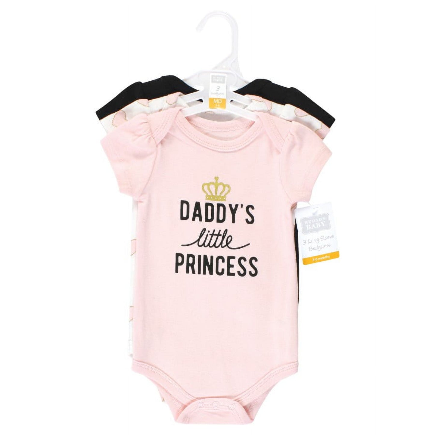 Hudson Baby Infant Girl Cotton Bodysuits, Daddys Little Princess 3-Pack, 9-12 Months