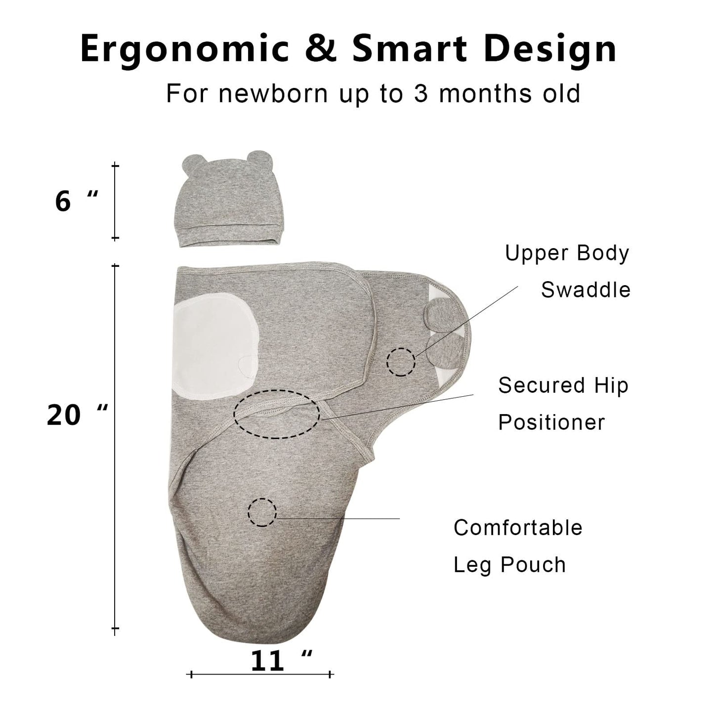 3-Pack Organic Baby Swaddle Sleep Sacks - Newborn Swaddle Sack - Ergonomic Baby Swaddles 0-3 Months (Grey)
