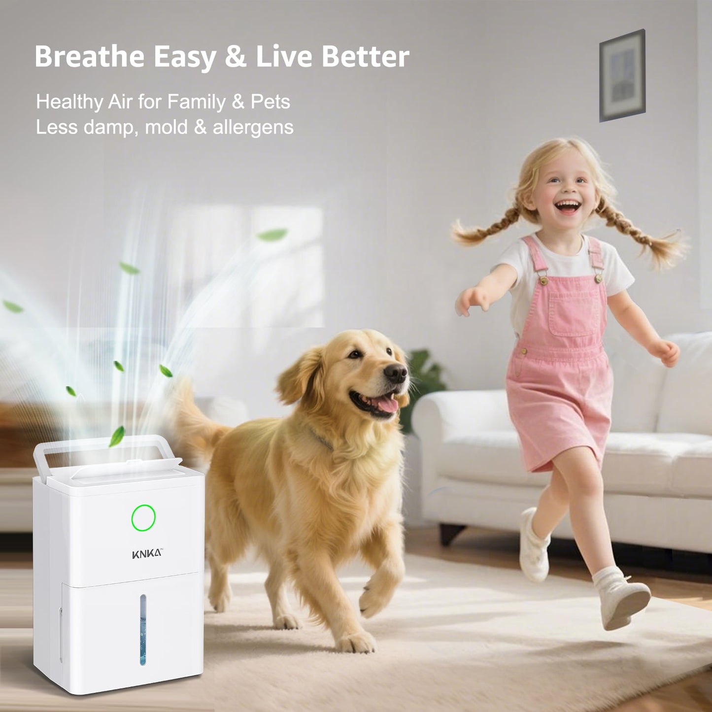 KNKA 19 Pints Dehumidifier for Home with Drain Hose, 1300Sq.Ft., Smart Humidity Control, LCD Display