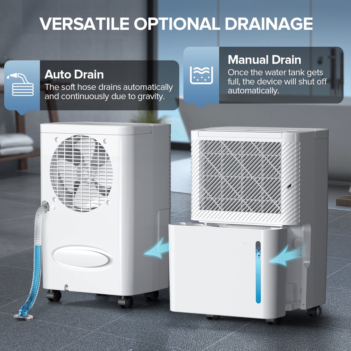 KISSAIR 8 Pint (DOE) Dehumidifier, Max 1000 Sq.ft Coverage Area with Auto Defrost & Drain, 24H Timer, 0.55 gal Water Tank for Basement/Bathroom/Home