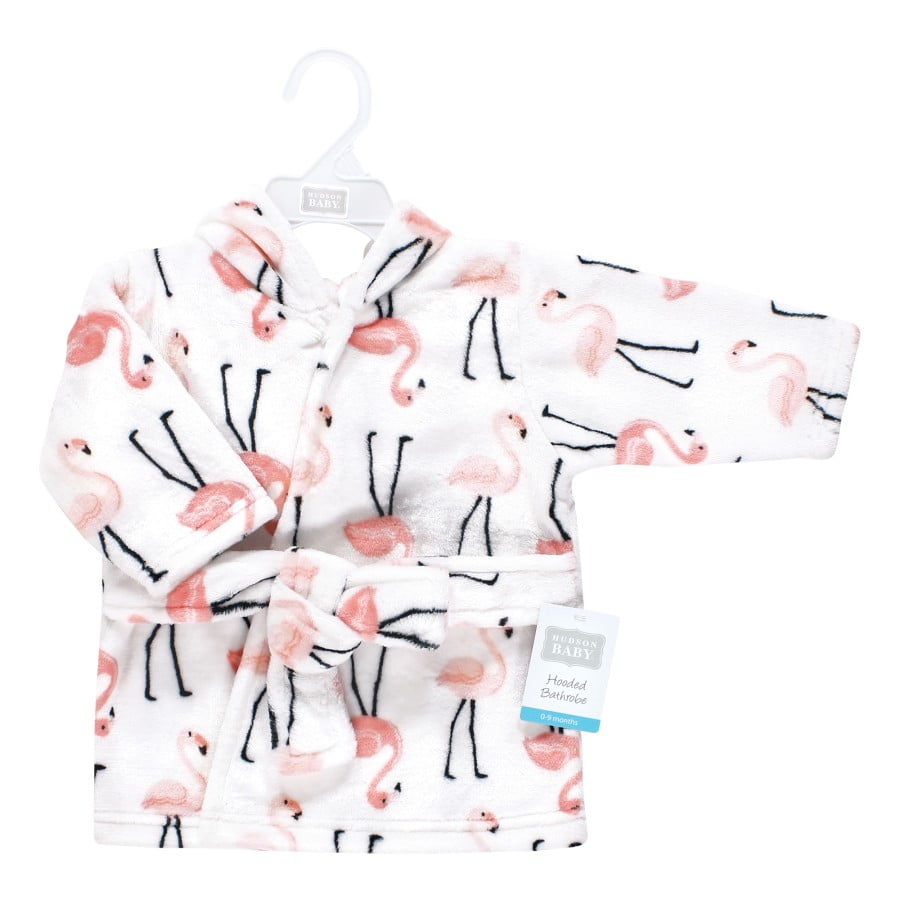 Hudson Baby Unisex Baby Plush Animal Face Bathrobe, Flamingo, 0-9 Months
