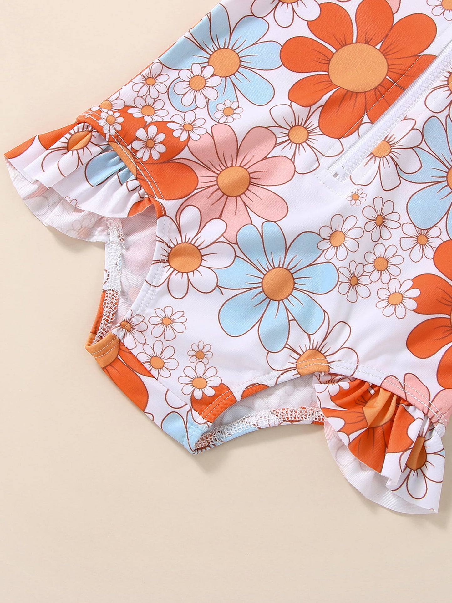 Baby Girls Swimsuit One Piece Floral Zipper Ruffle Bathing Suit Rash Guard Long Sleeve Summer Beach Swimwear