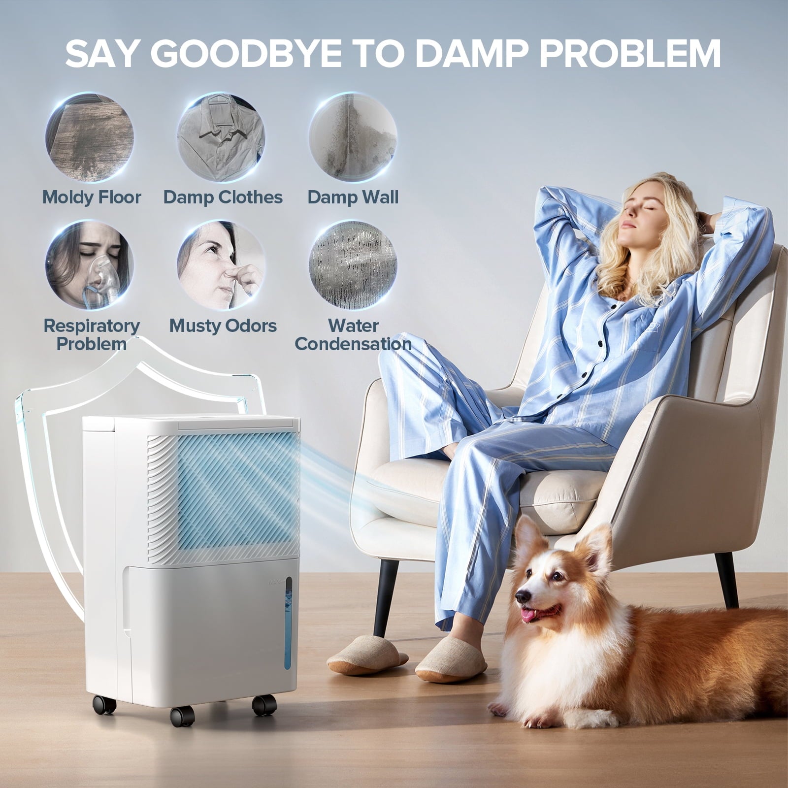 KISSAIR 8 Pint (DOE) Dehumidifier, Max 1000 Sq.ft Coverage Area with Auto Defrost & Drain, 24H Timer, 0.55 gal Water Tank for Basement/Bathroom/Home