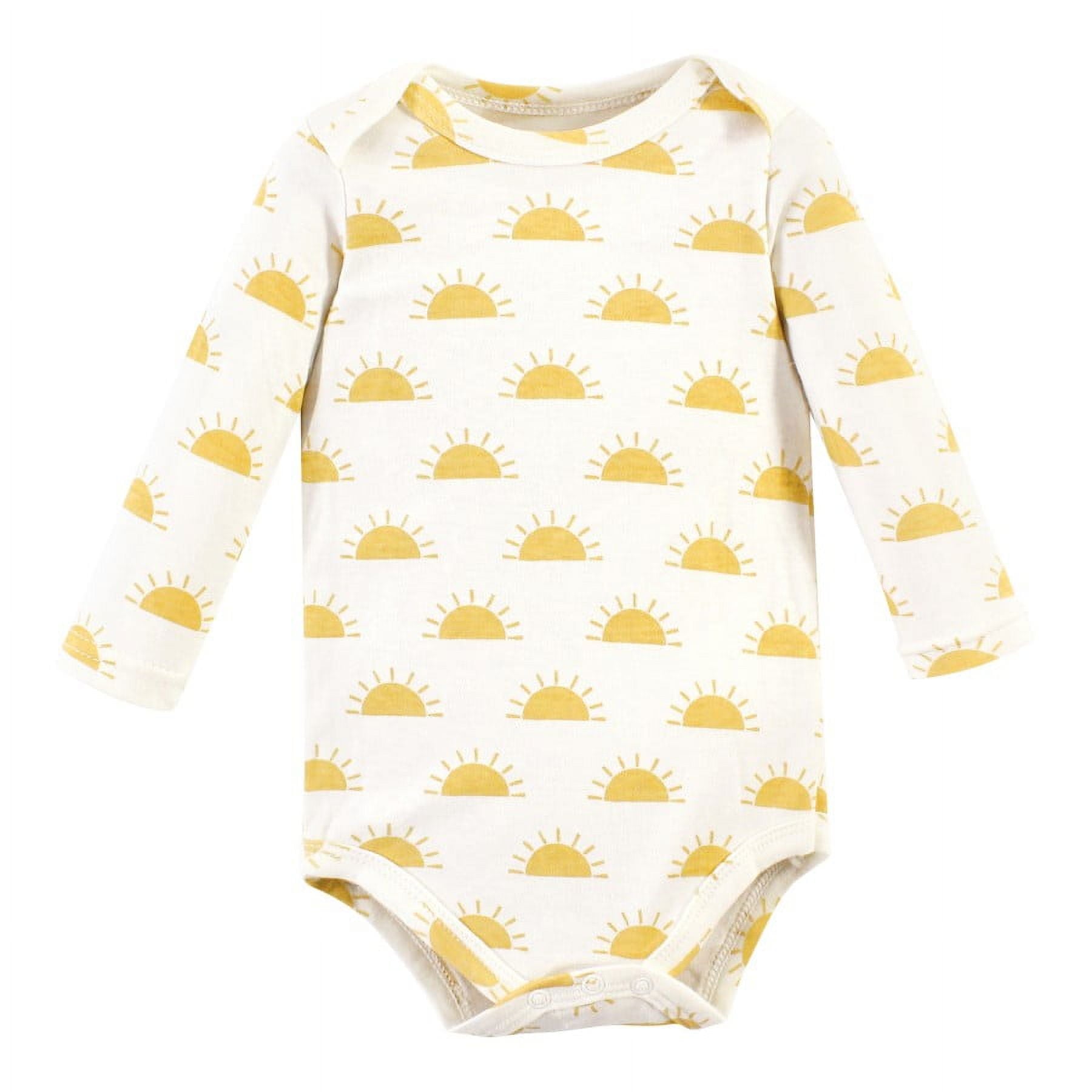 Hudson Baby Infant Girl Cotton Long-Sleeve Bodysuits, Sunshine Rainbows 5-Pack, 9-12 Months