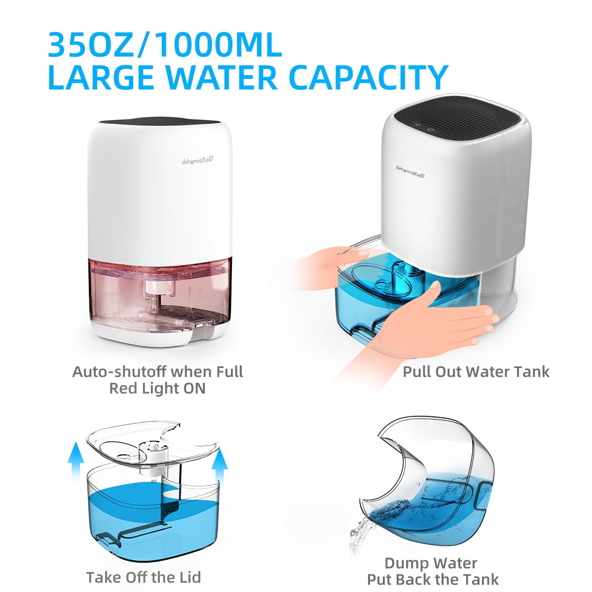 ALROCKET Dehumidifier Portable and Ultra Quiet with Automatic Defrosting for Home 1000ML(2200 Cubic Feet)