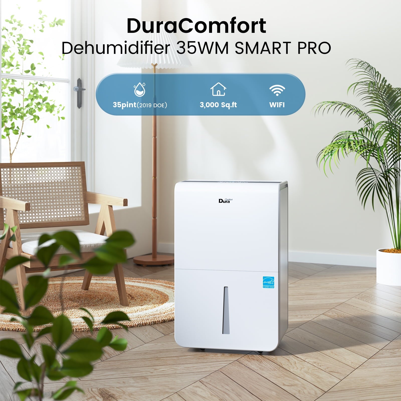 Restored DuraComfort Dehumidifier for Basement,Up to 3000 Sq.ft 35 Pint (50 Pint 2012 DOE) With WIFI,Refurbished