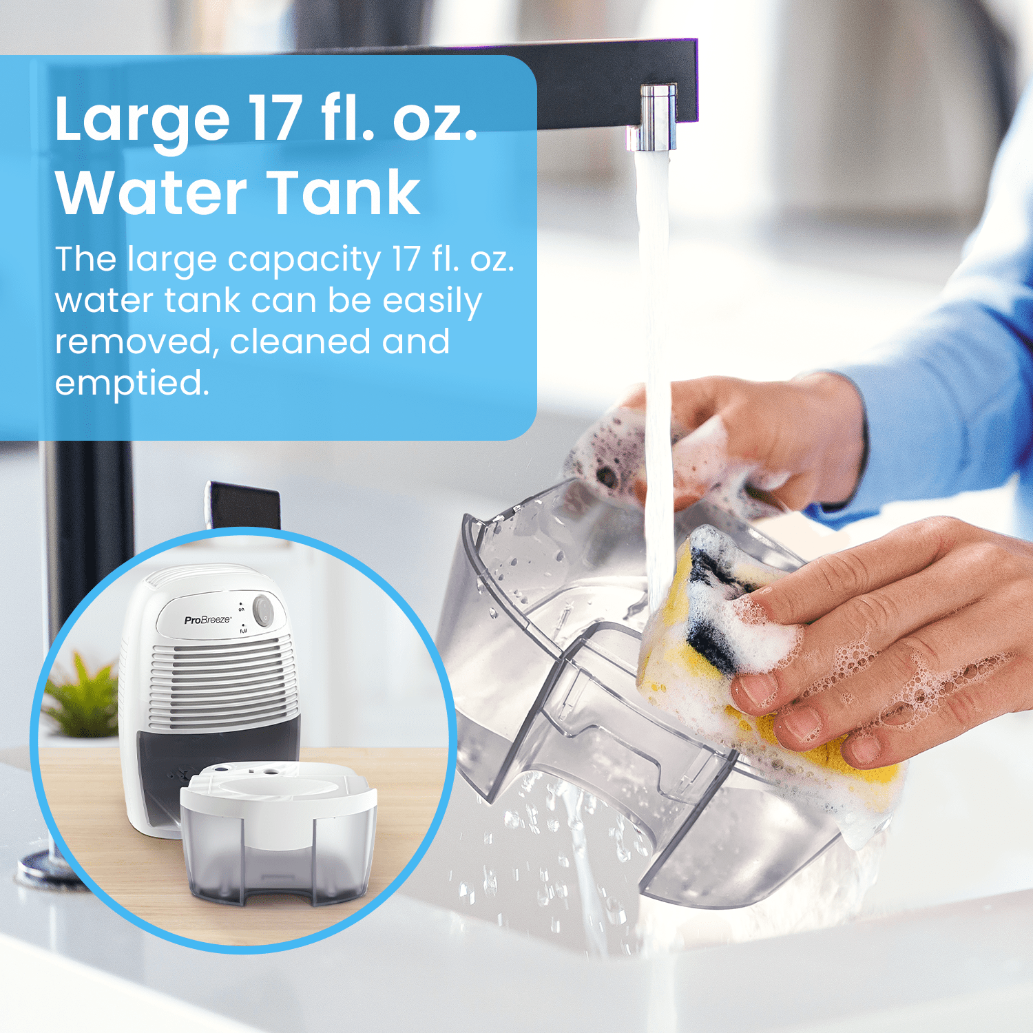 Pro Breeze Mini Portable Dehumidifier, 17oz Ultra Quiet Compact Peltier Dehumidifier, 215 Sqft 1pack