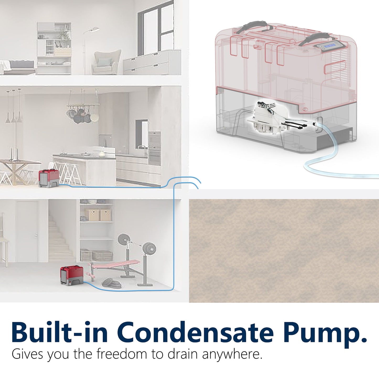 ALORAIR LGR Commercial Dehumidifier with Pump Drain Hose, 180 Pint Large Capacity Crawl Space Dehumidifier for Water Damage Restoration, Basements Warehouse & Job Sites, 5 Years Limited Warranty, Red