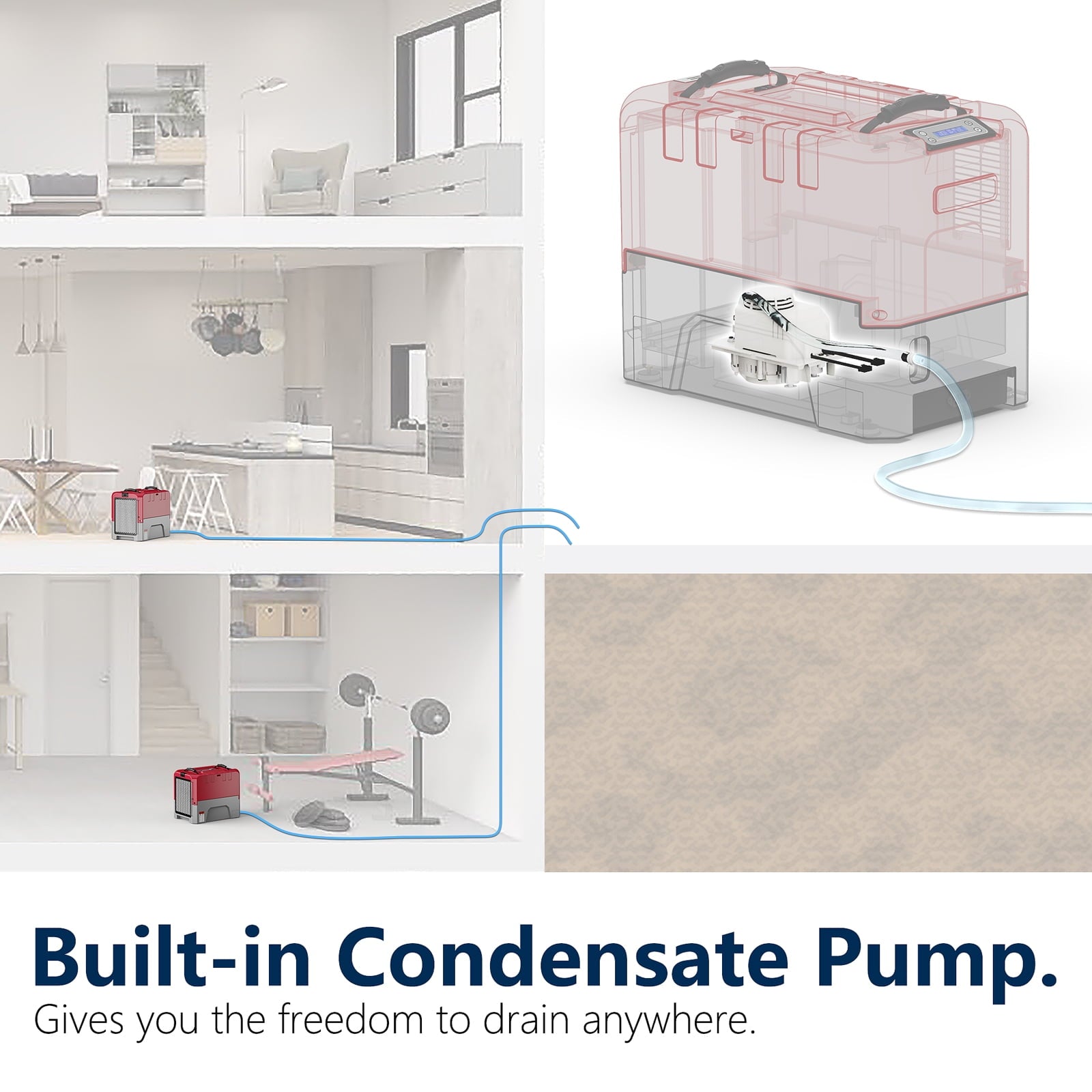 ALORAIR LGR Commercial Dehumidifier with Pump Drain Hose, 180 Pint Large Capacity Crawl Space Dehumidifier for Water Damage Restoration, Basements Warehouse & Job Sites, 5 Years Limited Warranty, Red