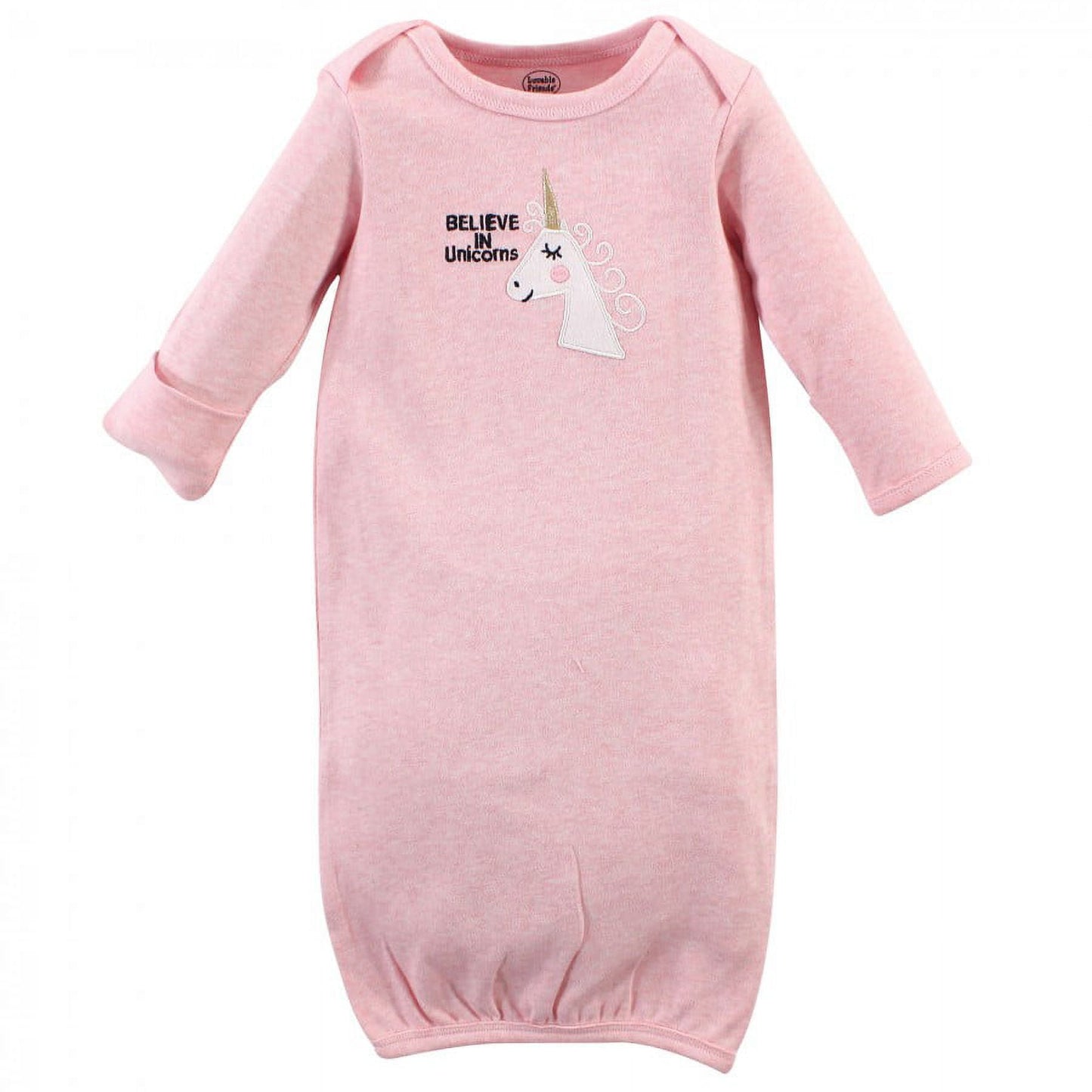 Luvable Friends Infant Girl Cotton Gowns, Unicorn, Preemie/Newborn, 3-Piece