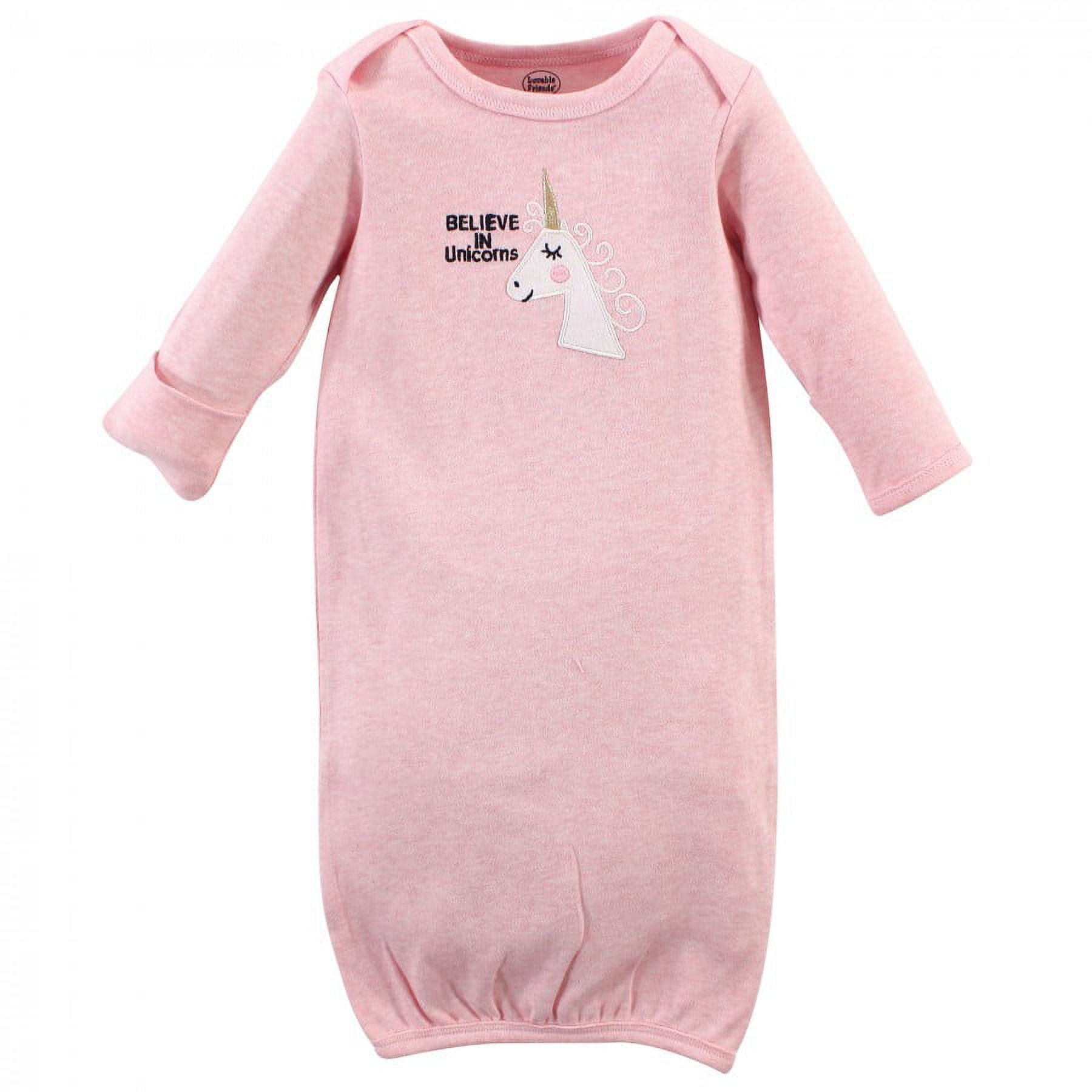 Luvable Friends Infant Girl Cotton Gowns, Unicorn, Preemie/Newborn, 3-Piece