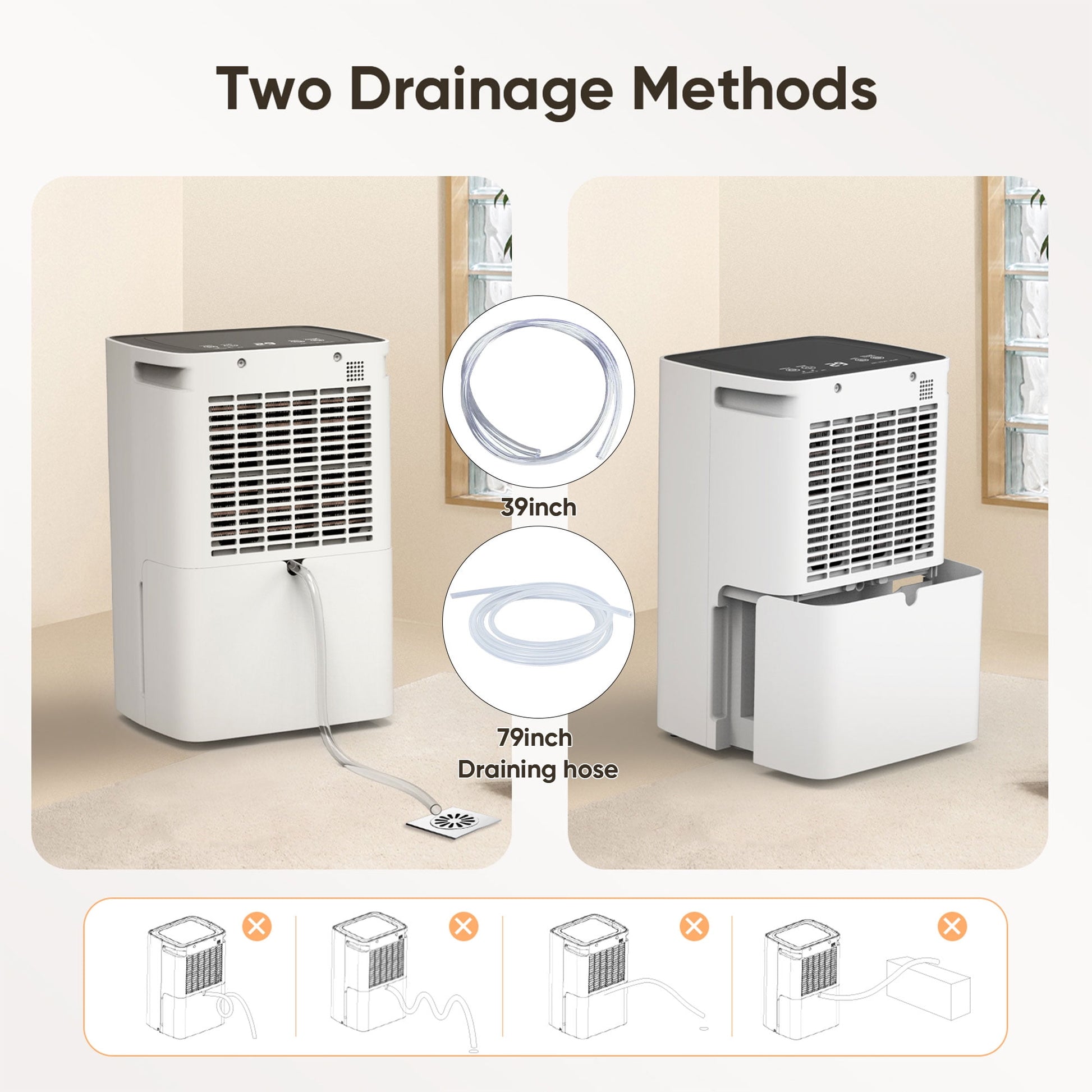 Airfire 8 Pint Dehumidifiers, 1500 Sq.Ft Dehumidifier with Drain Hose, 0.59 Gal Water Tank, Overflow Protection, Dehumidifiers for Home Basement Bedroom Bathroom Laundry Room