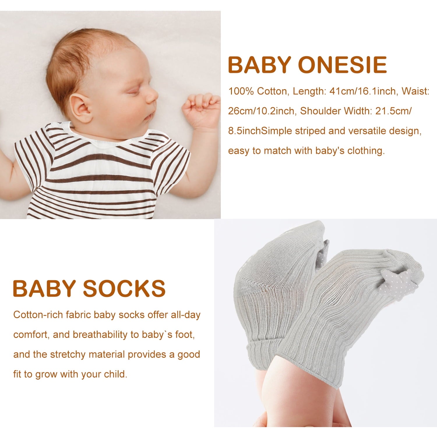 Nbpower 9Pcs Baby Shower Gifts for Boys Girls, Woven Baby Gift Basket Includes Baby Onesie Blanket Bibs Socks Rattle Rabbit Doll Milestone Greeting Card, Unique Baby Gift Set Essentials for Newborn